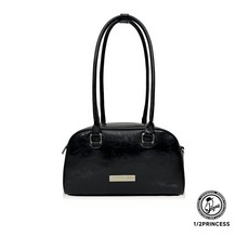 1/2princess油蠟皮革保齡球肩背包F1005，時尚復古，容量充足，肩背舒適，多色可選, 黑, 1個