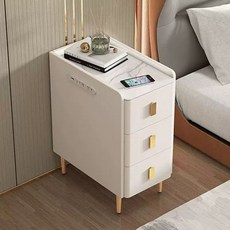 스마트 협탁 침대 옆 수납장 수납장 무선 온리픽, 완제품 다리4개직접설치필요, 25x40x60cm, 석판 밀크화이트+멀티탭 기본 오른쪽
