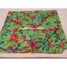 퀸/트윈/킹 그린 버드 홈 데코 침대 보헤미안 퀸 스프레드 핸드메이드 퀼트 칸타 프린트 커버 독특한 담요 침구 이불 (90X108 인치), 90X108 인치