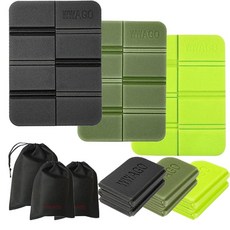 와고 휴대용 등산 방석 3개 친환경 초경량 1인용 미니 한강 축제 엉덩이방석, 블랙 카키 형광그린