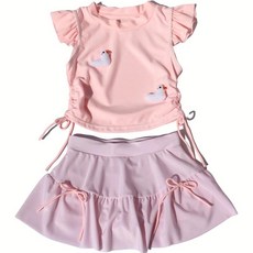 兒童泳衣 女童 鴨子圖案 分體泳裝 小飛袖