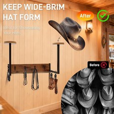 GHWMYD 카우보이 벽용 모자 랙 2개의 나무 스탠드가 있는 소박한 헬멧 홀더 금속 후크 4개와 재킷 정리용 클립 4개 옷장 말 트레일러 입구 침실용 웨스턴 홈 데, GHWMYD 카우보이 벽용 모자 랙, 2개의 나무 스탠
