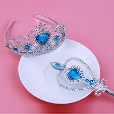 兒童飾品 女童項鍊 手練 手環 艾莎公主首飾 戒指 皇冠 魔法棒髮飾 裝扮玩具, 1個, 藍2件套