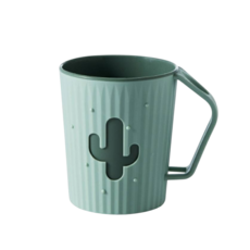 仙人掌雙色漱口杯 刷牙杯 洗漱杯 自帶插槽帶耳雙層加厚漱口杯 情侶旅行漱口杯, 抹綠, 1個