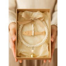 온더템 행운 액막이 명태 북어 도어벨 현관 인테리어 집들이 개업 이사 축하 선물, 우드