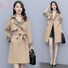 Choyur여성 체크무늬 트렌치코트 더블버튼 벨트 봄가을 롱자켓