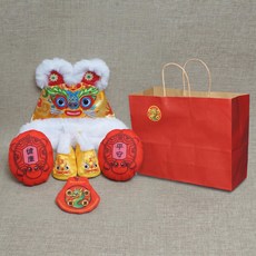 寶寶週歲虎頭帽鞋襪護手套裝 滿月禮傳統吉祥刺繡造型, 黃, 1套