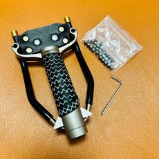 鈦合金腕託單卡彈弓卡球弓，大配置圓皮筋大錐度扁皮弓架，戶外競技休閒精準射擊, 1個, 鈦頭鋁柄腕托彈弓（纏吸汗帶）