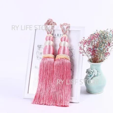 호환 2개입 태슬 커튼 타이백 커튼 홀더 버클 로프 룸 태슬 프린지 커튼 타이백 홀드백 홈 데코, 11 분홍색