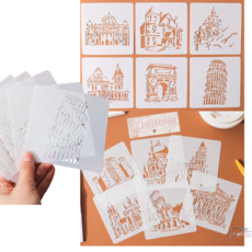 제고비 유럽 감성 건축 스텐실 도안 24종 다꾸 드로잉 채색 템플릿 DIY 꾸미기, 1세트