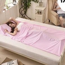 QIDINA 加大韓式素色便攜單人保潔墊睡袋贈收納袋, 甜蜜粉