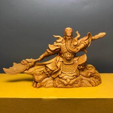 崖柏 關公 擺件 手工精雕 雲紋底座, 如圖所示, 1個