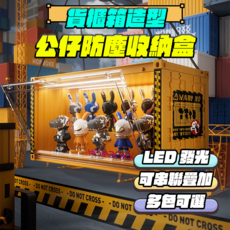 HOMBOXX 貨櫃造型LED燈光展示收納盒 透明防塵模型展示櫃 多層疊加玩具收納盒, 1個