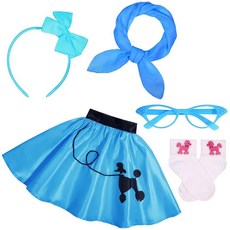 SIZGAROOT 50년대 여아용 의상 50년대 양말 홉 푸들 스커트 코스튬 액세서리 포함 할로윈 파티 드레스 업 (블루 만 6-8세)