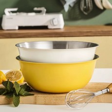 【Eze Art Deco】台灣現貨 304不銹鋼日式料理沙拉碗四件套 不鏽鋼調理盆 雙層調理盆 料理碗 打蛋盆, 黃色, 1個