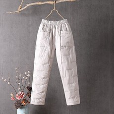 퀼팅 아줌마바지 루즈핏 패딩바지 방한 누빔 중년 고무줄 회백색 219종, 1개