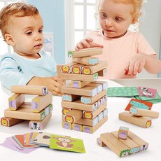 어린이 일러스트젠가 가족보드게임 탑쌓기 정리보관통 동물그림 우드블럭, 1개