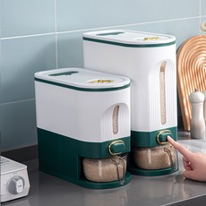 style dr 원터치 밀폐 계량 쌀통 버튼식 밀폐 계량 쌀통 방충 방습 진공쌀통 대용량, 녹색, 1개