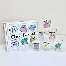 Menjo明齊 迷你燒酒杯禮盒裝 可愛動物造型玻璃杯套裝 趣味小酒杯, 透明, 6個