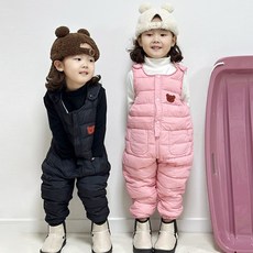 유아동 곰돌이 스키바지 스키복 패딩 멜빵바지 키즈 스키장 솜바지 겨울바지