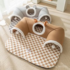 貓咪隧道窩 四季通用寵物窩 可拆洗貓屋, 四季花邊墊子,XL:85*70cm(多貓家庭適用), 1個