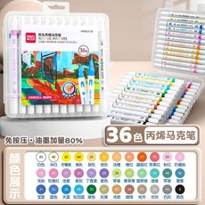 得力 丙烯馬剋筆 防水不透色 可疊色 學生兒童美術專用 無毒水洗筆, 1個, 雙頭款 72筆頭-送手提盒+貼紙, 齣墨連貫-順滑不斷色