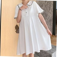 화이트 둥근카라 퍼프 루즈핏 원피스 데일리 임부복 반팔원피스 여피스 데일리룩
