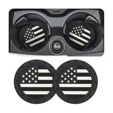 AUCELI 4팩 컵받침 자동차 컬러 미국 인서트 홀더 9CM 국기 미끄 75인치 코스터, 2개, 블랙/플래그