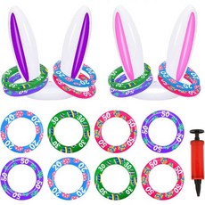 부활절 토끼 귀 반지 던지기 게임 2개 세트 달걀 채우기 및 바구니 필수품 십대 어린이용 선물 실내외 성인 가족용 파티 용품 소품, 부활절 토끼 귀 반지 던지기 게임 2개 세트 달걀 채우