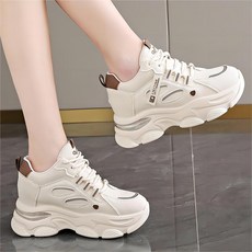 여성용 레더 스니커즈 키높이 8cm