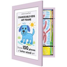 AmericanFLAT 플랫아동용아트워크프레임변경가능실버-자석문에100개의아트피스보관-21.6x27.9cm8.5x11인치레터사이즈디스플레이 매트포함또는25.4x31.4cm10x, Lilac