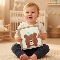 亞馬遜新款毛氈忙碌學習板益智早教書玩具萌眼獅子款毛氈安靜書, 小熊先生:20×20×7cm, 1個