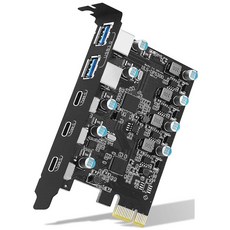 YEELIYA USB PCIE 카드 5포트 (3X USB C 2X 타입 A) PCI 익스프레스 확장 카드 데스크탑 PC 내부 허브 Windows 10/8/7 및 MAC OS, YEELIYA USB PCIE 카드 5포트 (3X US