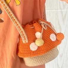 이쿠이칸 DIY 손뜨개 가방 직접 만들기 사계절용 크로스백 뜨개질 패키지 HJDIYBB1534CHENG, 오렌지, 1세트