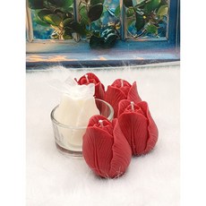 설레임 5송이 장미 캔들 선물 각27g 천연 소이 향초(유리홀더1EA+기본포장), 선물포장, 레드, 오로라
