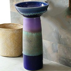 復古立柱式洗手盆 圓形洗手台 高溫陶瓷, 彩虹立柱兩件套無任何配件