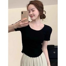 여성 모달 반팔 티셔츠 슬림핏 라운드넥 크롭 스타일 여름 데일리 상의