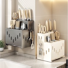 주방 다용도 수납 정리대 칼 수저 조리도구 올인원 거치대, 1개, 그레이