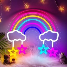 레인보우 네온사인 USB LED 조명 미적 감각을 위한 방 카페 게임룸 침실 장식용 맞춤형 선물, 01 37X33CM