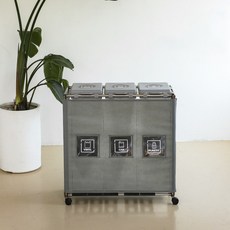 집생활연구소 프리미엄 재활용 분리수거함 3단, 그레이 + 전용 비닐 100매, 1세트