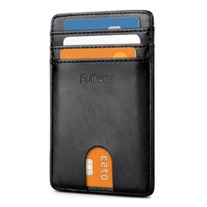 Buffway 남성용 슬림 지갑 미니멀리스트 얇은 전면 포켓 가죽 신용 카드 홀더 RFID 차단 포함 직장 여행용 은하 균열 블랙 그외 각종 426391