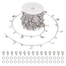 [ 851911 ] 베토벤 4.9m(16.4피트) 황동 플랫 케이블 체인 랍스터 클래스프 점프 링 플래티넘 도금 크로스 목걸이 체인 라인스톤 나비 참 주얼리 링크 벌크 제작