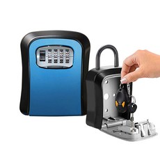 鋁合金防盜密碼鎖鑰匙盒，鑰匙儲存收納盒，密碼鎖頭, 壁掛款－藍, 1個