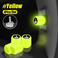 형광 타이어 밸브 스템 캡 빛나는 자동 휠 공기 밸브 캡 자동차/자전거/오토바이용 범용 장식 액세서리, 핑거 옐로우-화이트, 1개