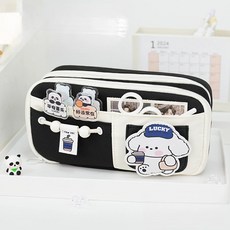 투니스 귀여운 캐릭터 펜 파우치, 프리사이즈, 블랙 강아지