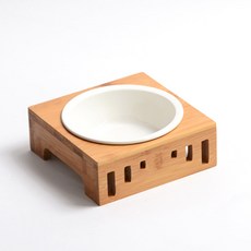 디에스펫 원목 받침 강아지 식기 도자기 그릇 1구, 1개, 화이트