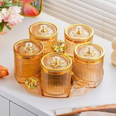 透明密封罐 廚房收納食品級乾糧茶葉儲物盒, 1個, 鑽花提手-琥珀色圓密封-可旋轉