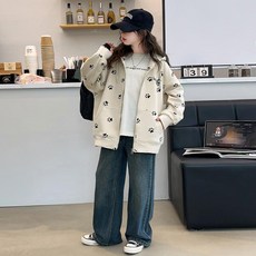 女童爪子印花連帽衛衣春秋裝開衫上衣 杏色