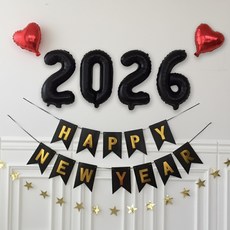 연지마켓 헬로우 2026 해피뉴이어 연말 파티 풍선 세트 신년 새해 숫자 소품, 2-1.새해 블랙세트