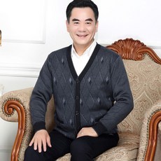 美胖穿搭 男士針織加絨加厚大碼毛衣開衫 外套老人爺爺父親V領保暖